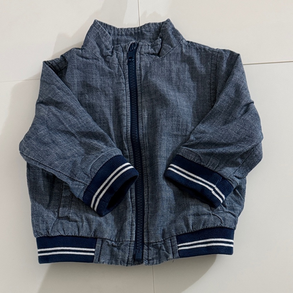 Baby GAP Kids Blue Denim Jacket with Navy Striped Cuffs